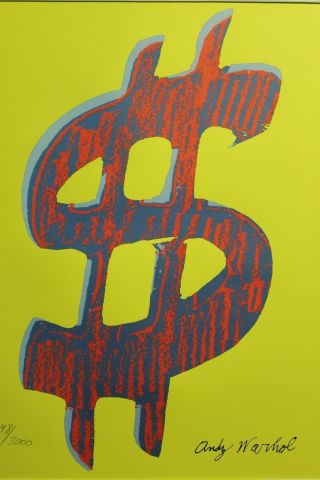 Andy Warhol Dollar Sign Yellow Grano Lithograph Limited Edition 1248/3000
