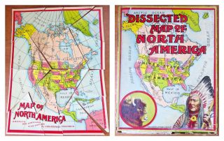 Antique 1890 Dissected Map Of North America - J Ottmann Litho Co - Complete Box