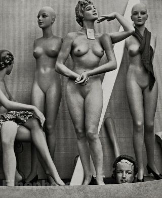 1950s Vintage Surreal Female Nude Fashion Mannequin Photo Litho Art Zoltan Glass
