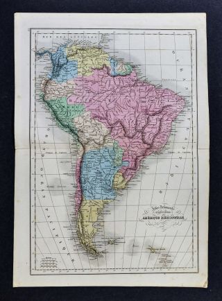 1858 Delamarche Map - South America - Brazil Argentina Chili Peru Colombia Rio