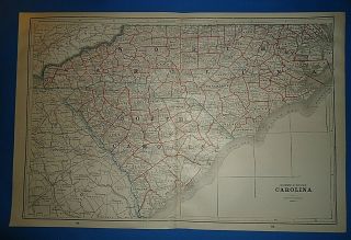 Vintage 1895 North - South Carolina Map Old Antique Atlas Map 41519