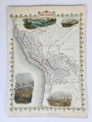 Peru And Bolivia Map - By John Tallis - 1851 - Antique Map