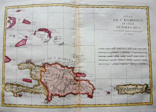 1789 BONNE - rare map of CENTRAL AMERICA,  PUERTO RICO,  SANTO DOMINGO,  HAHITI. 2