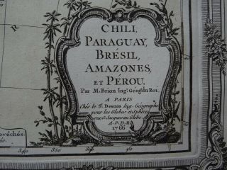 1766 BRION Atlas map SOUTH AMERICA - Chile Paraguay Peru - Chili Bresil Perou 2