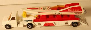Dte Lesney Matchbox Superkings Sk - 27 White Ford Cab Miss Embassy Powerboat Trans