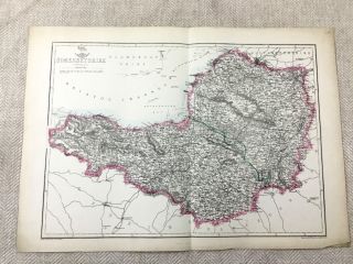 Antique Map Somersetshire Somerset County England 19th Century Old Hand Coloured