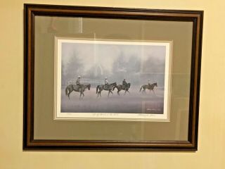 Vintage Equine Horses Lithograph,  Horses In The Mist,  Saratoga Racetrack.  Alonso