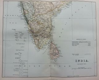 Antique Print C1870s Map Of India Southern Part Map Of The World Atlas Globe Art