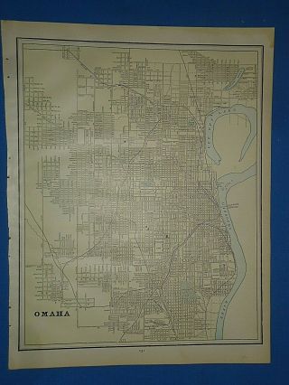 Vintage 1891 Omaha,  Nebraska Old Antique Atlas Map 51419