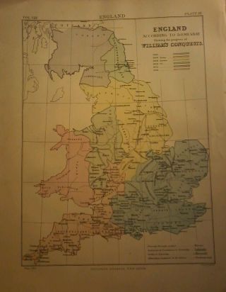 Victorian Map Of England At The Time Of The Doomsday Book