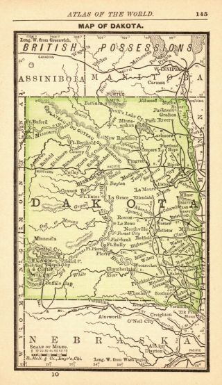 1888 Antique Dakota Map Miniature Vintage Map Of North & South Dakota 6516