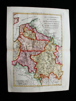 1789 Bonne - Rare Map Of France,  Flanders,  Picardy,  Champagne,  Belgium,  Belgique