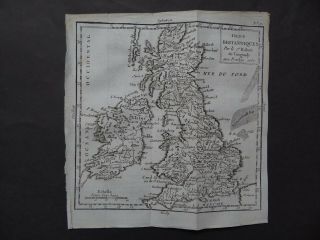 1781 Atlas Robert De Vaugondy Map British Isles - Isles Britanniques 1750