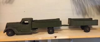 Vintage Army Green 1940s Buddy L Army Truck & Trailer