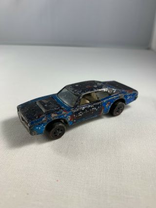 1968 Mattel Hot Wheels Redline Custom Dodge Charger Blue W White Interior Us