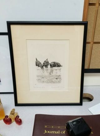 Signed Marguerite Kirmse Scottish Terrier Etching " The Dragonfly " Skye