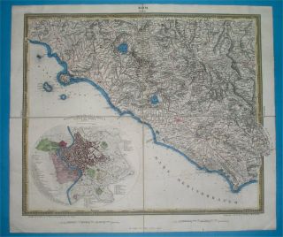 1837 Rare Antique Map Italy Lacium Tuscany Rome Aquila Campagna - City Plan