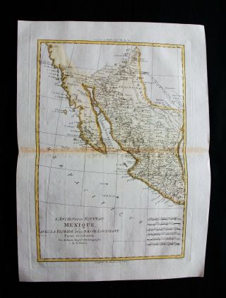 1789 Bonne - Rare Map Of Central America,  Usa,  Mexico,  California,  Louisiana.