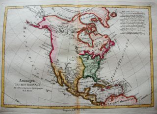 1789 BONNE - rare map of NORTH AMERICA,  UNITED STATES,  MEXICO,  CANADA,  CARIBBEAN 2