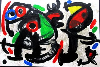 Iconic Two Panel Joan Miro Lithograph,  Dlm 186 1970,  Maeght,  Paris