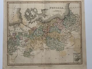 1813 Prussia Antique Hand Coloured Map 206 Years Old By J.  H Franks
