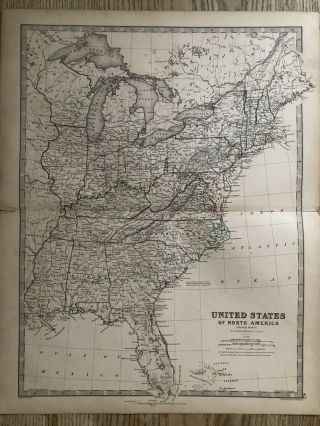 1869 Eastern United States Hand Coloured Map By A.  K.  Johnston 150 Years Old