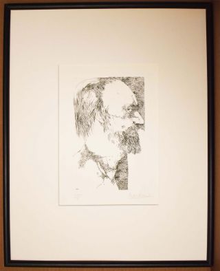 Listed American Artist Leonard Baskin,  Signed Etching Print,  O.  Redon