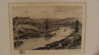 Antique 19c Thomas Manley " Cincinnati " Pencil Signed Etching