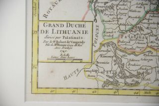 1749 Didier Robert de Vaugondy Map of Lithuania Hand Colored Framed 3