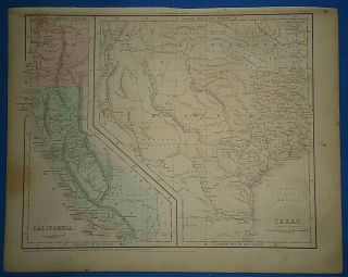 Vintage 1856 Texas - Indian Territory Map Old Antique Atlas Map