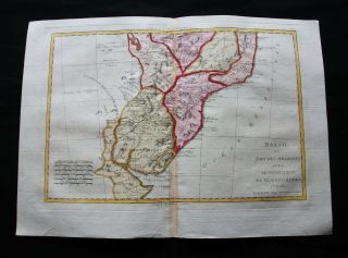 1789 Bonne - Rare Map Of South America,  Brazil,  Bolivia,  Argentina,  La Plata.