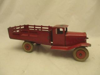 Vintage 1930 ' s Wyandotte Red Pressed Steel Farm Truck,  Baggage Express Cart 4
