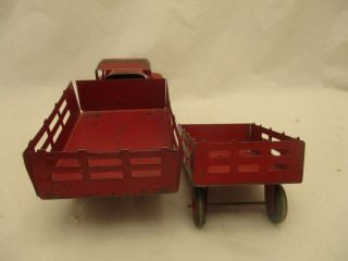 Vintage 1930 ' s Wyandotte Red Pressed Steel Farm Truck,  Baggage Express Cart 5