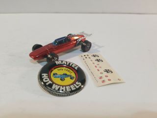 1969 Mattel Hot Wheels Redline Indy Eagle Red Great Shape W/ Stickers & Button