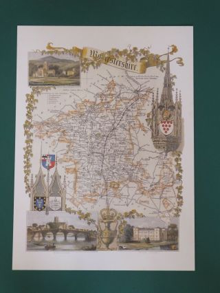 Vintage Old Worcestershire County Map 1830 1990 England