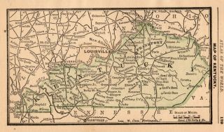 Rare Antique Kentucky State Map 1888 Miniature Vintage Map Of Kentucky 6409