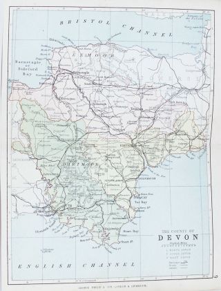 Old Antique Map Devon C1882 By G Philip & Son Printed Colour