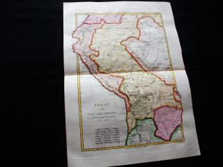 1789 BONNE - rare map of SOUTH AMERICA,  PERU,  COLOMBIA,  ECUADOR,  BRAZIL,  LIMA 3