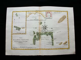 1789 Bonne - Rare Map Of Queen Charlotte Isl.  Haida Gwaii,  Australia,  Zealand