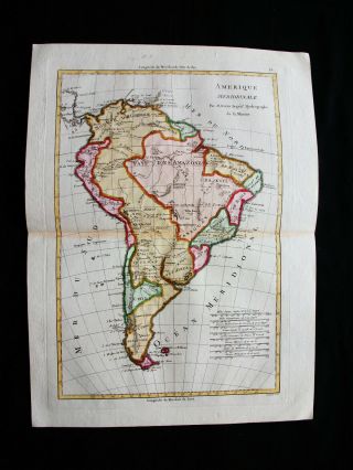 1789 Bonne - Rare Map Of South America,  Chile,  Argentina,  Brazil,  Peru,  Colombia