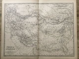 1869 Persia & Afghanistan Hand Coloured Map By A.  K.  Johnston 150 Years Old