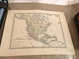 Antique 1876 Italian Map America Settentrionale E Indie Occidentali Rare Find