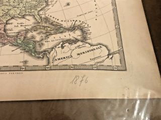 Antique 1876 Italian Map America Settentrionale e Indie Occidentali Rare Find 2