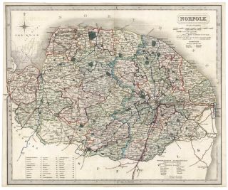 Norfolk,  England - 1835 Engraved Map By John & Charles Walker