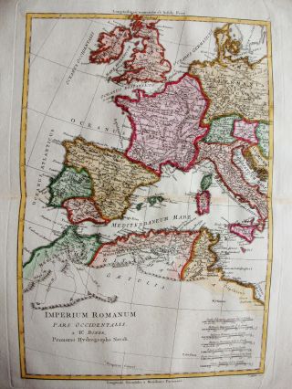 1789 BONNE - rare map: IMPERIUM ROMANUM Pars Occidentalis; Italy,  Spain,  Europe 2