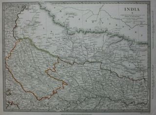 Antique Map North East India,  Nepal,  Khatmandu,  Himalayas,  Sduk,  1834