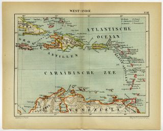Antique Map - West Indies - Caribbean - Haiti - Puerto Rico - Lesser Antilles - Kuyper - 1882