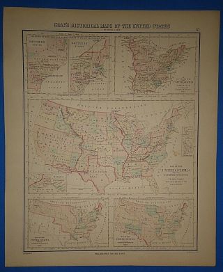 Vintage 1876 Historical Maps Of The United States Old Antique Atlas Map