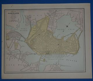 Vintage 1888 Portland,  Maine Map Old Antique Atlas Map 11119