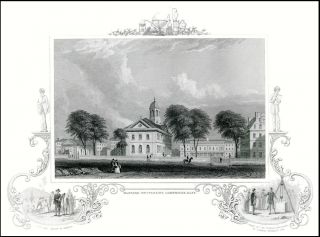 Harvard University 1850 Cartouche Engraving Cambridge For Grads ???